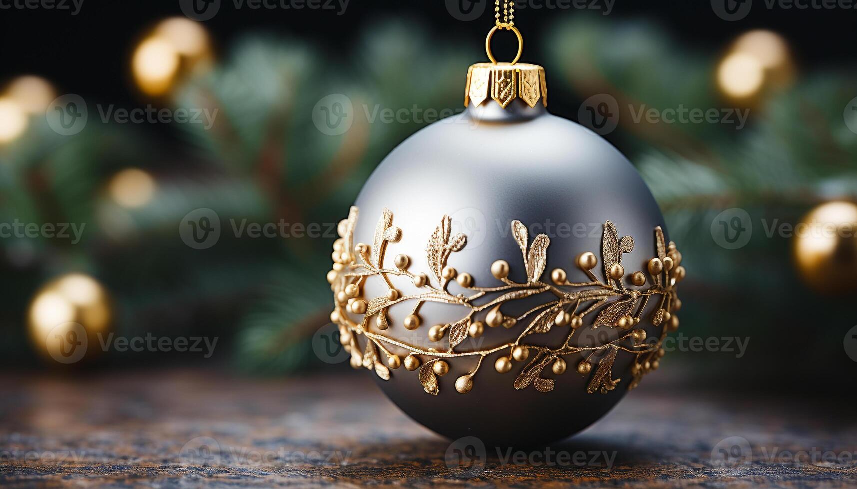 ai generato brillante oro ornamento decora Natale albero, raggiante con festivo rallegrare generato di ai foto