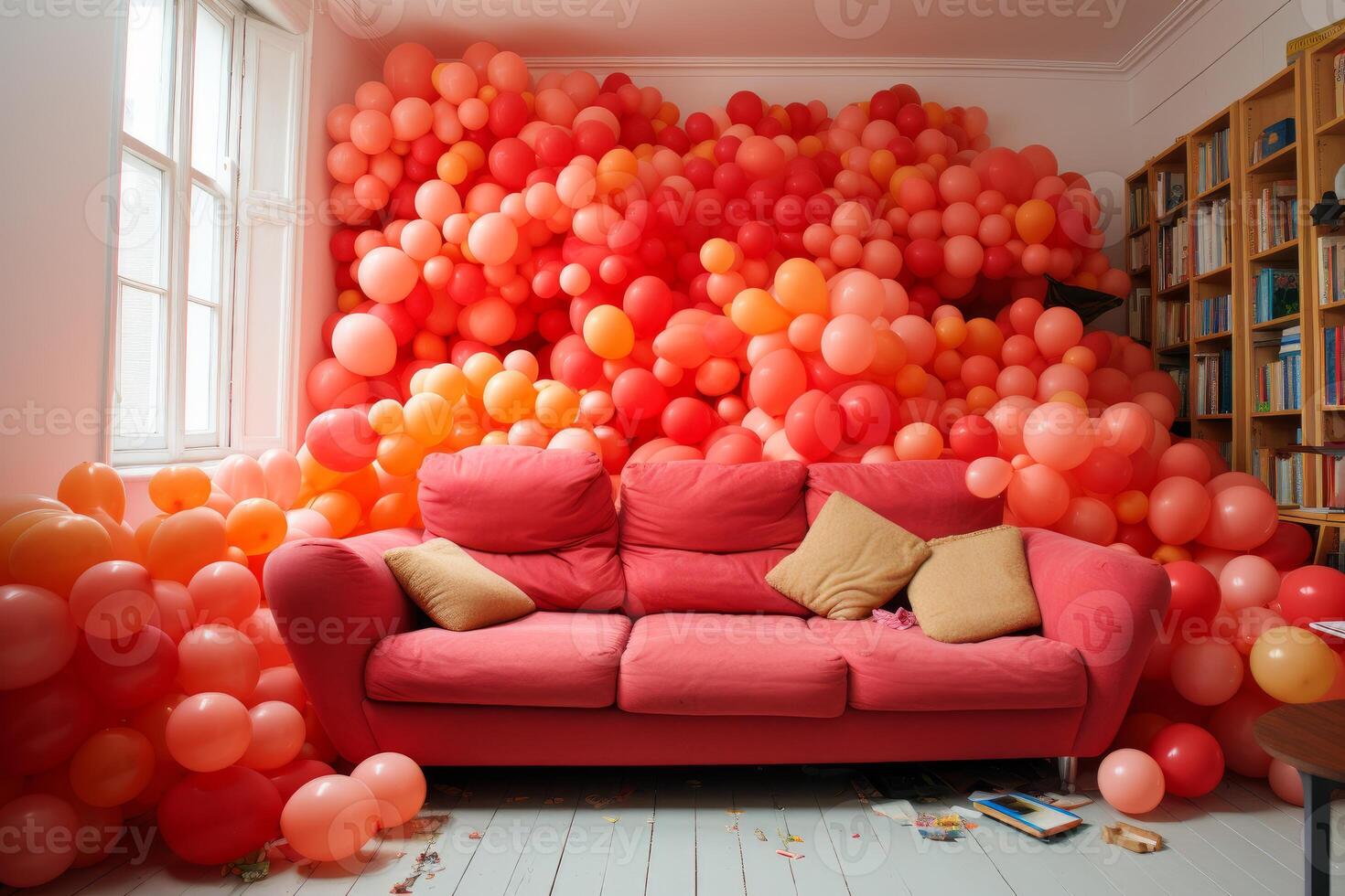 ai generato camera divano palloncini. creare ai foto