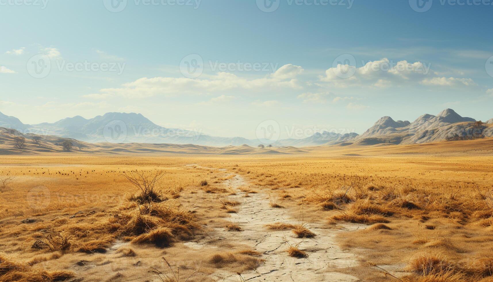 ai generato arido Africa maestoso montagne, a distanza sabbia dune, tranquillo praterie generato di ai foto