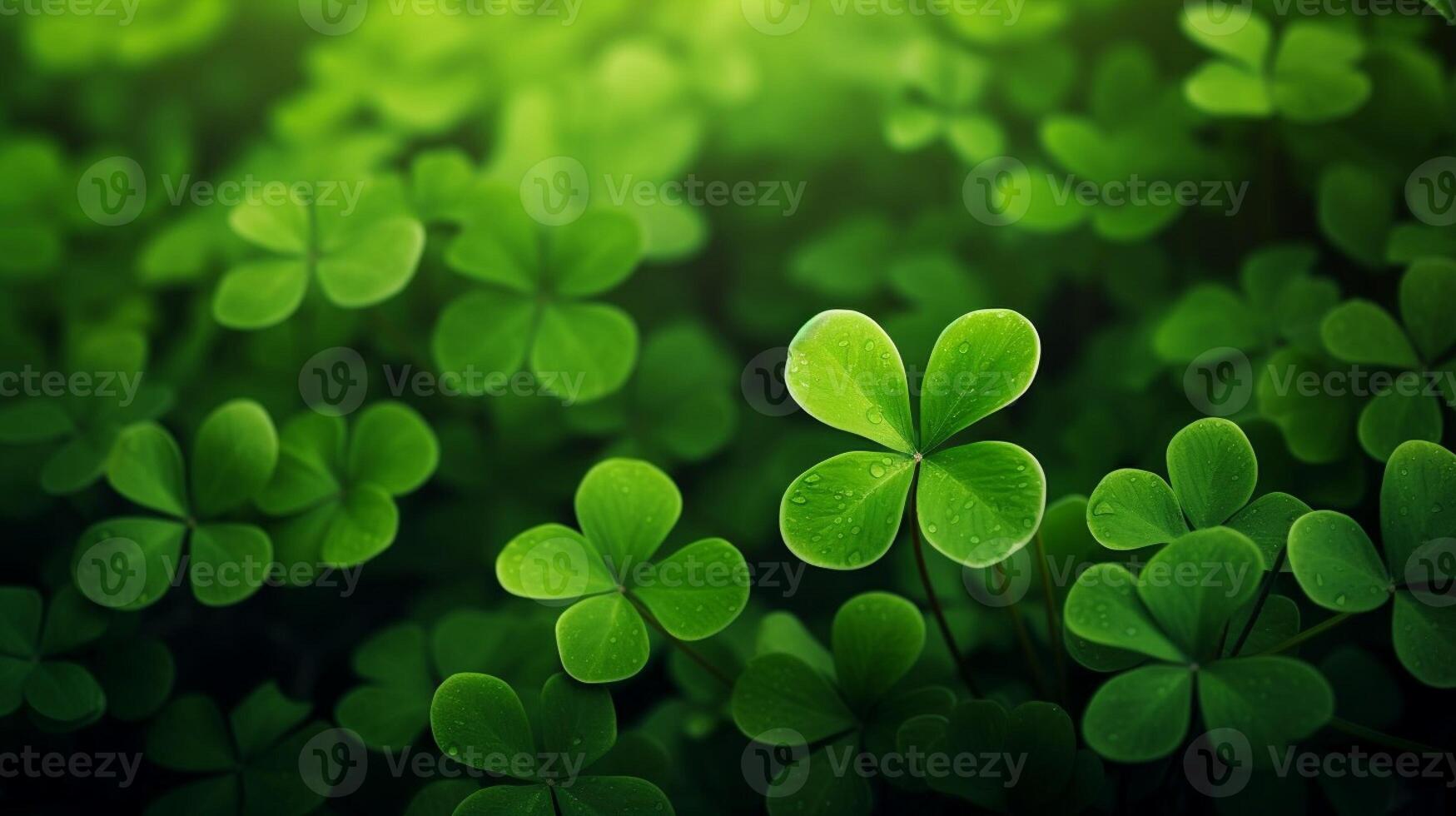 ai generato fortunato trifoglio le foglie per st. Patrick giorno. bandiera con irlandesi trifoglio le foglie foto