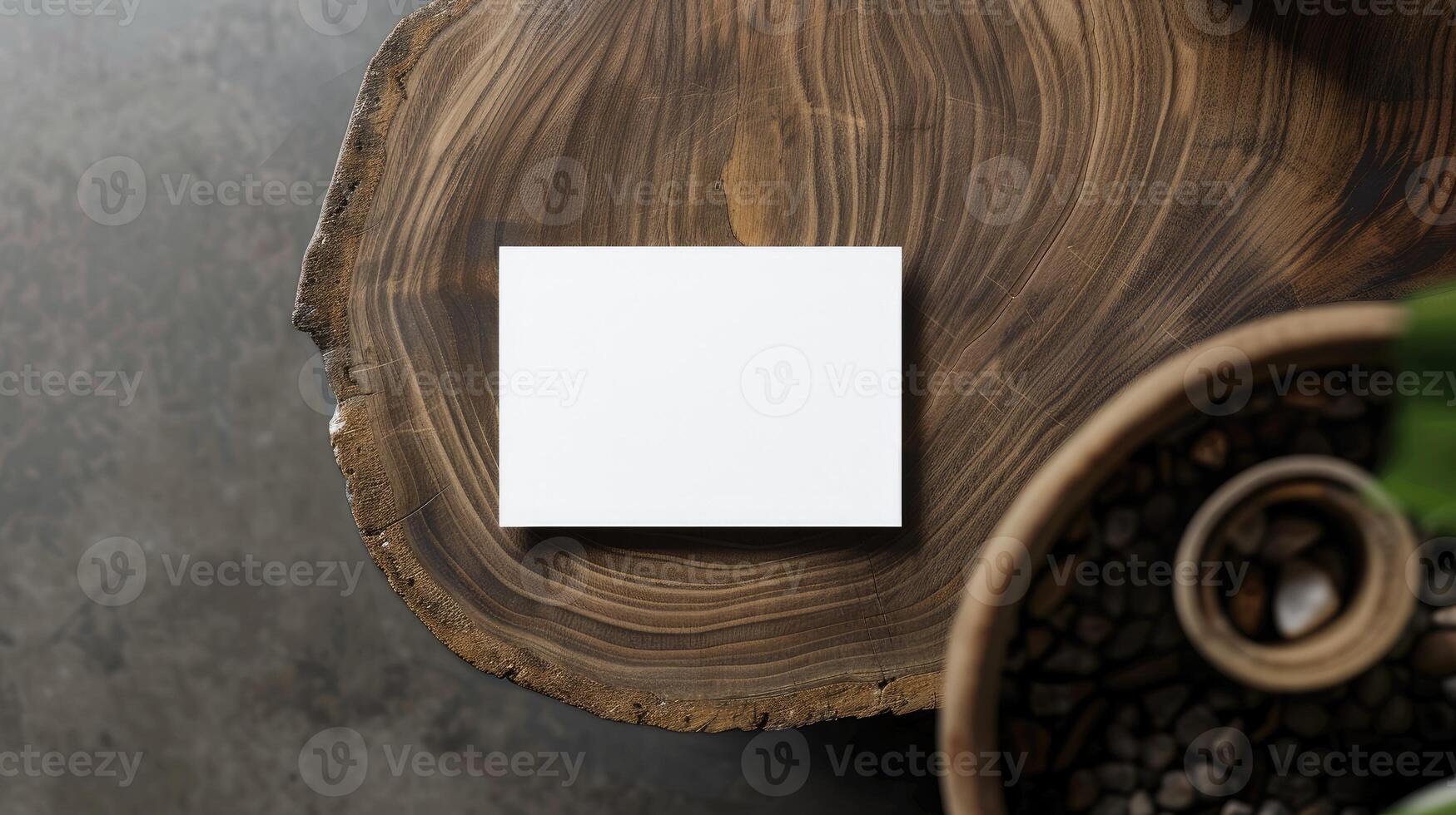 ai generato vuoto bianca attività commerciale carta modello su di legno piatto, chop tavola. grigio tavolo sfondo. moderno minimalista modello. il branding identità. naturale piatto posizione, superiore Visualizza foto