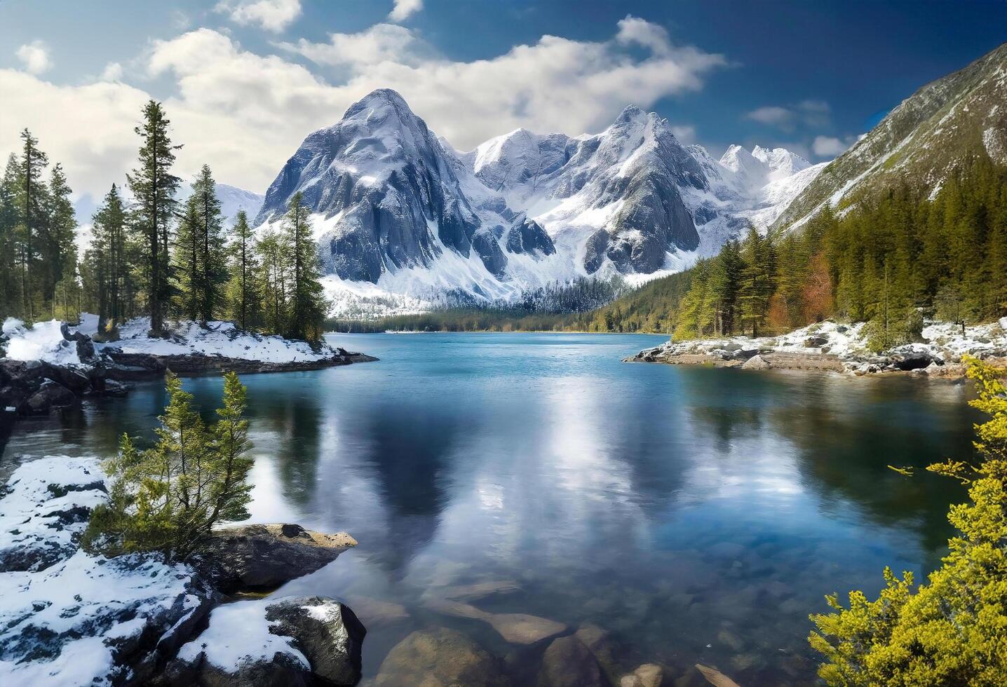 ai generato inverno montagna paesaggio foto