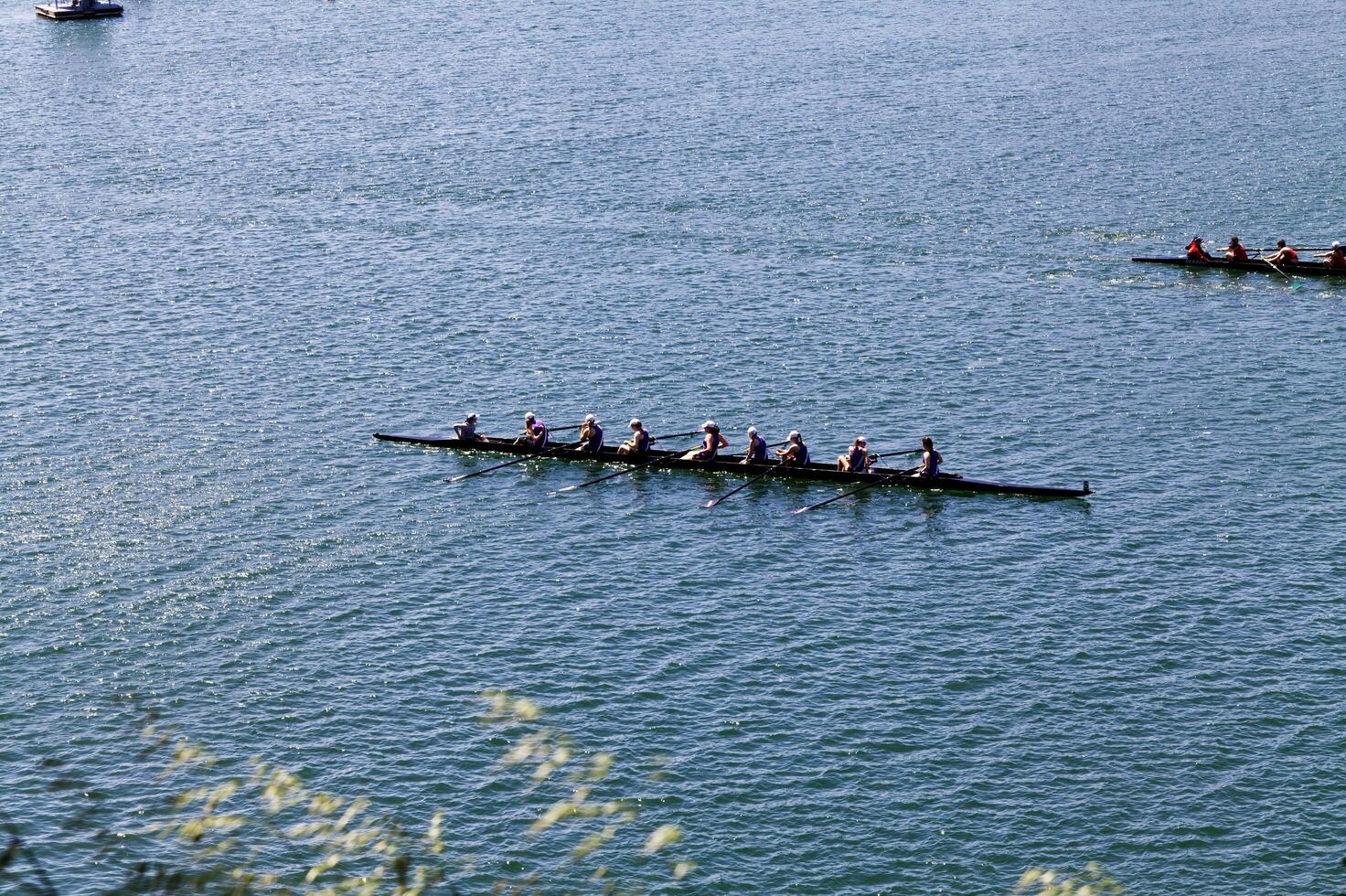 Folsom, circa, 2011 - donne nel equipaggio canottaggio barca su lago assunzione un' rompere foto