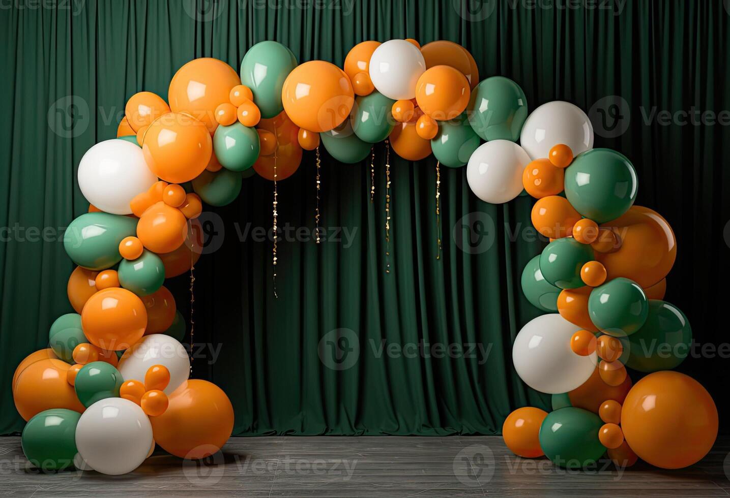 ai generato festivo arco fatto di verde e arancia palle. lusso foto la zona. bellissimo nozze sfondo. ai generato. st. Patrick giorno, decorativo Accessori