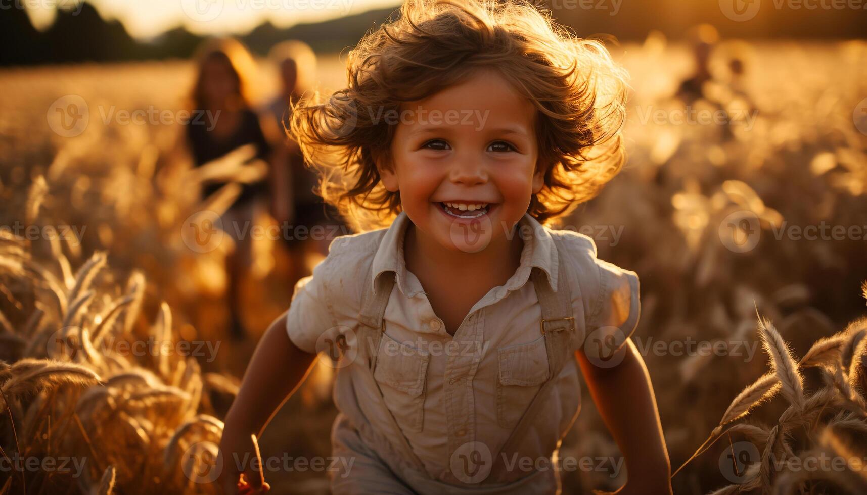 ai generato sorridente bambino, allegro natura, giocoso ragazzi, carino tramonto ritratto generato di ai foto