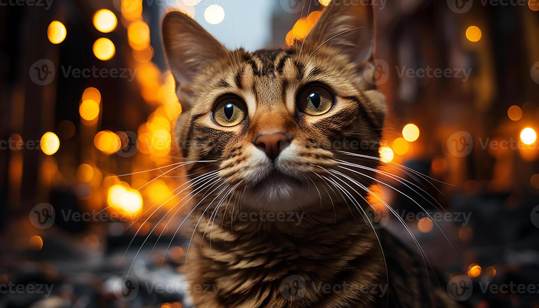 ai generato carino gattino fissando, illuminato di fuoco, giocoso nel natura bellezza generato di ai foto