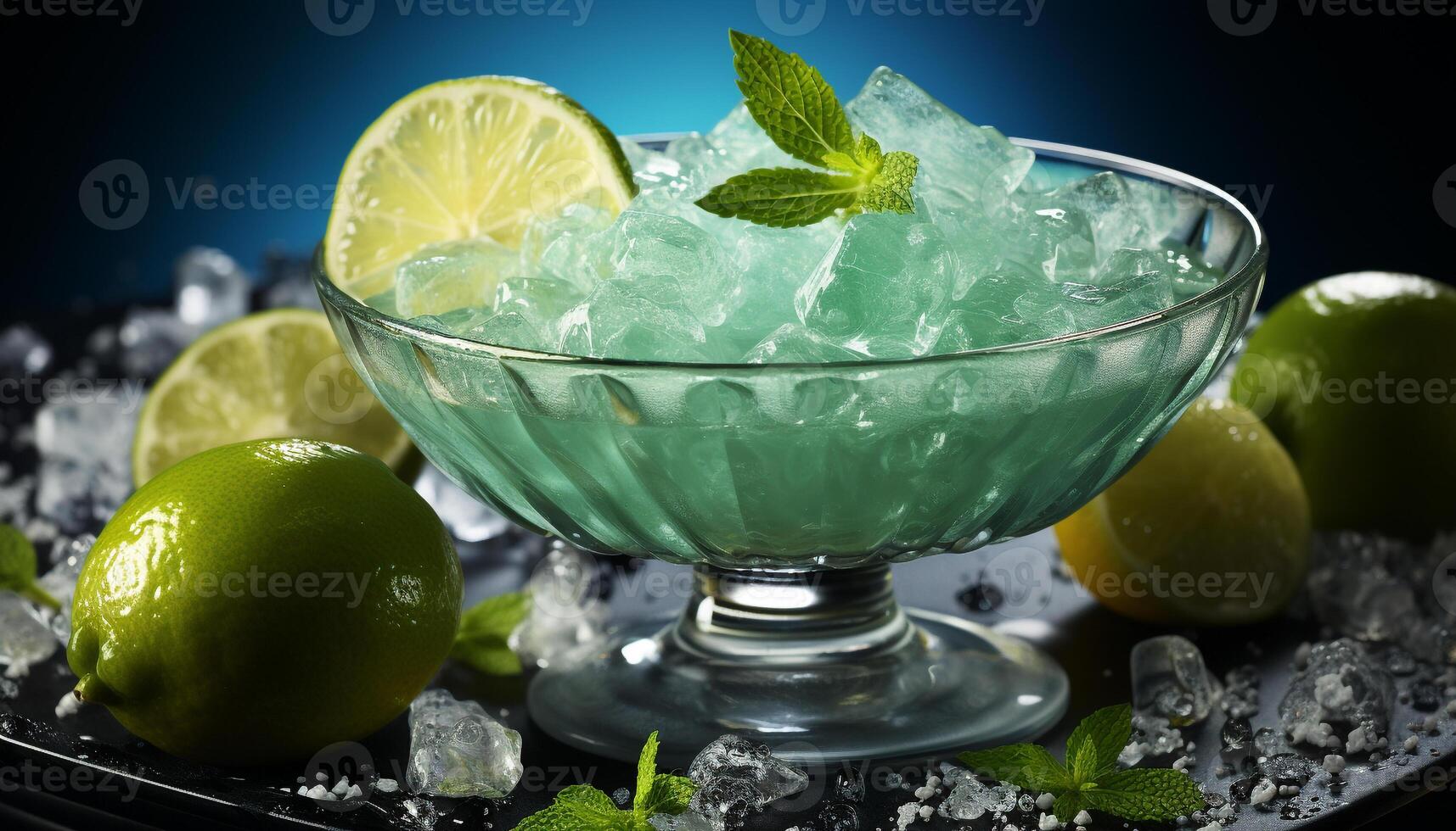 ai generato rinfrescante Mojito cocktail con lime, menta, e agrume frutta generato di ai foto