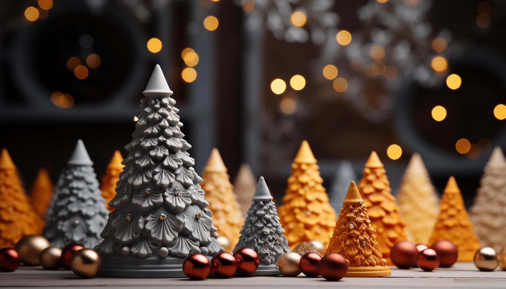 ai generato Natale albero raggiante con Multi colorato luci, circondato di i regali generato di ai foto