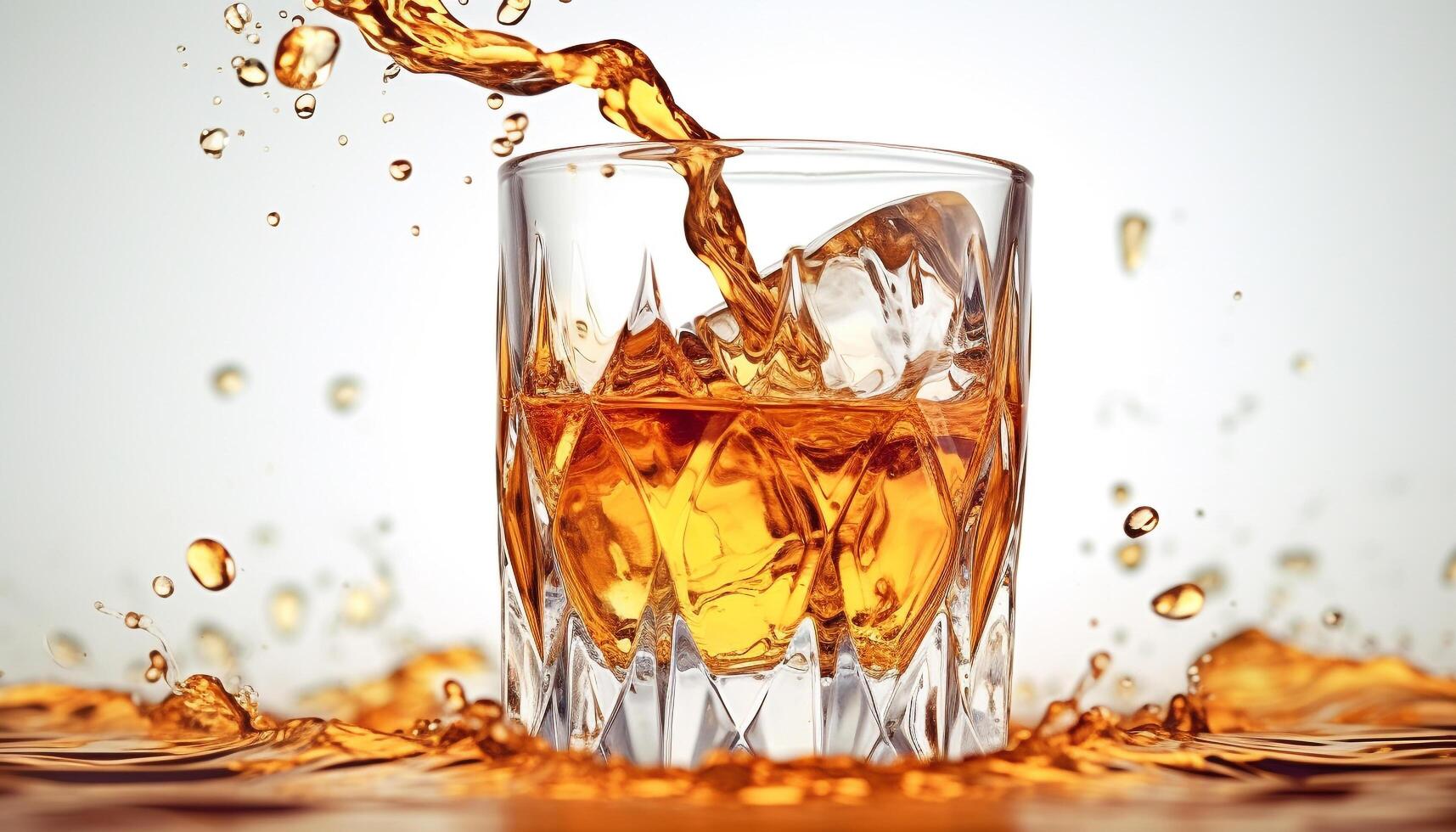 ai generato liquido oro scrosciante in bicchiere, la creazione di un' rinfrescante cocktail generato di ai foto