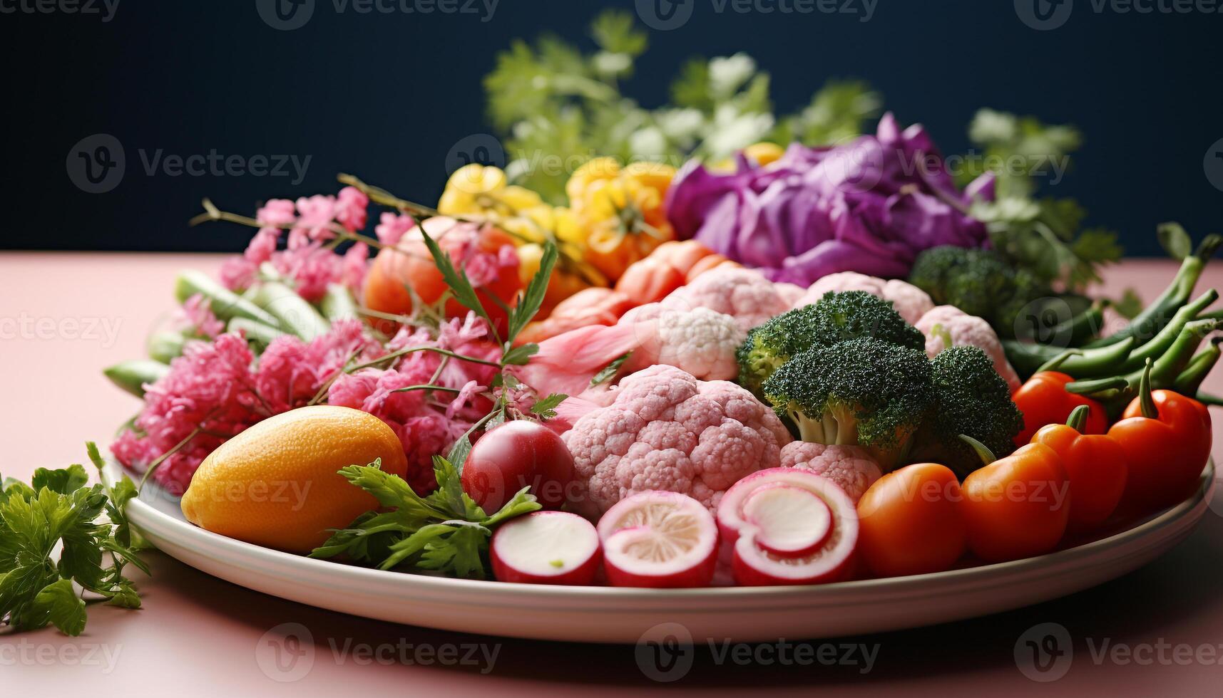 ai generato freschezza e varietà su un' piatto salutare vegetariano insalata generato di ai foto