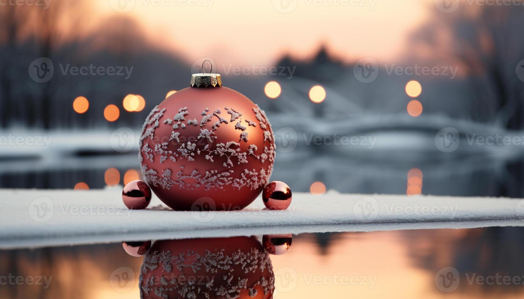ai generato inverno celebrazione brillante Natale ornamento riflette natura illuminato decorazioni generato di ai foto