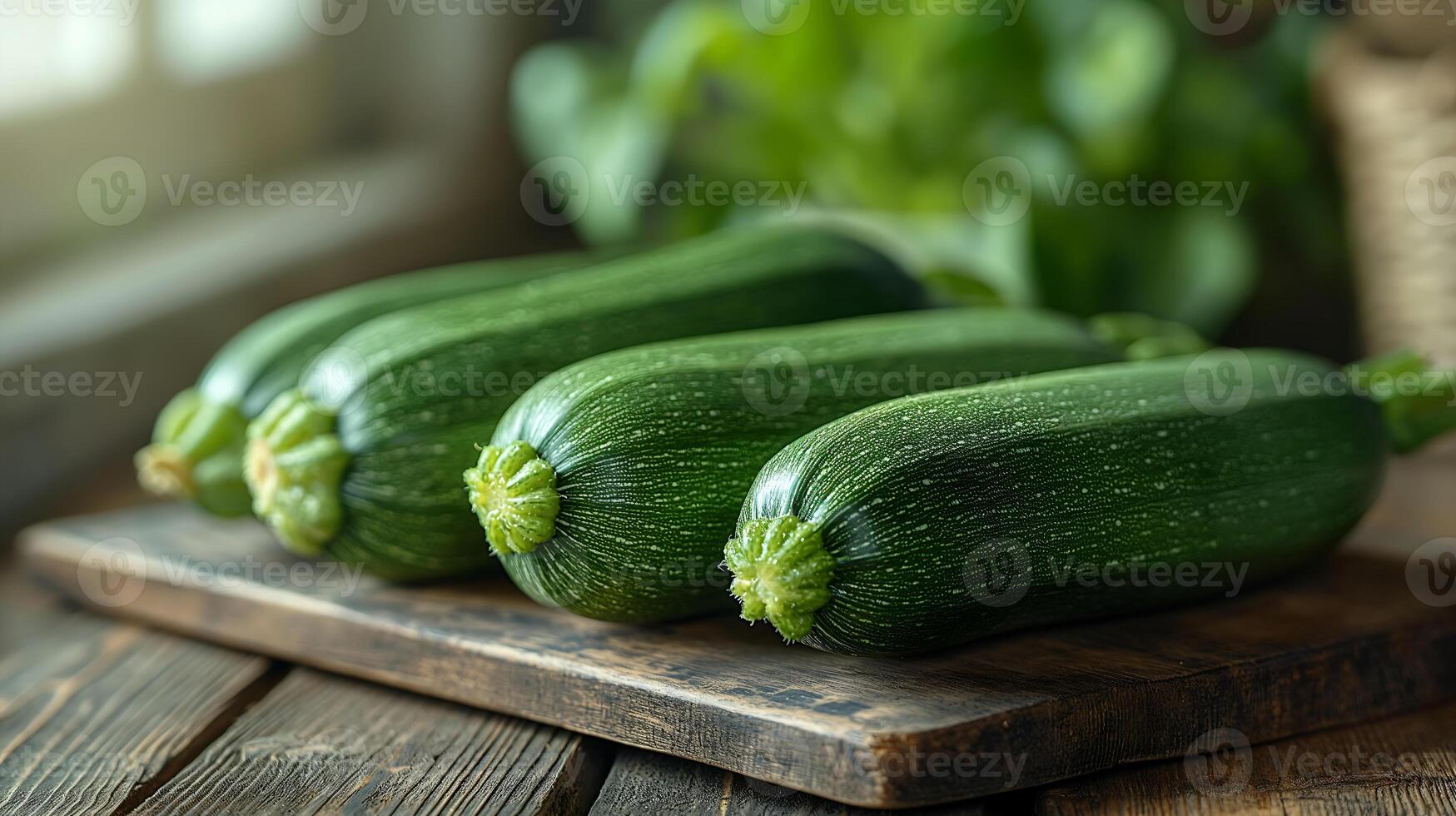 ai generato fresco zucchine verdura su un' di legno tavolo foto