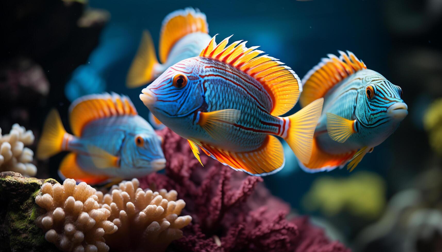 ai generato vivace subacqueo bellezza Multi colorato pesce nuoto nel corallo scogliera generato di ai foto