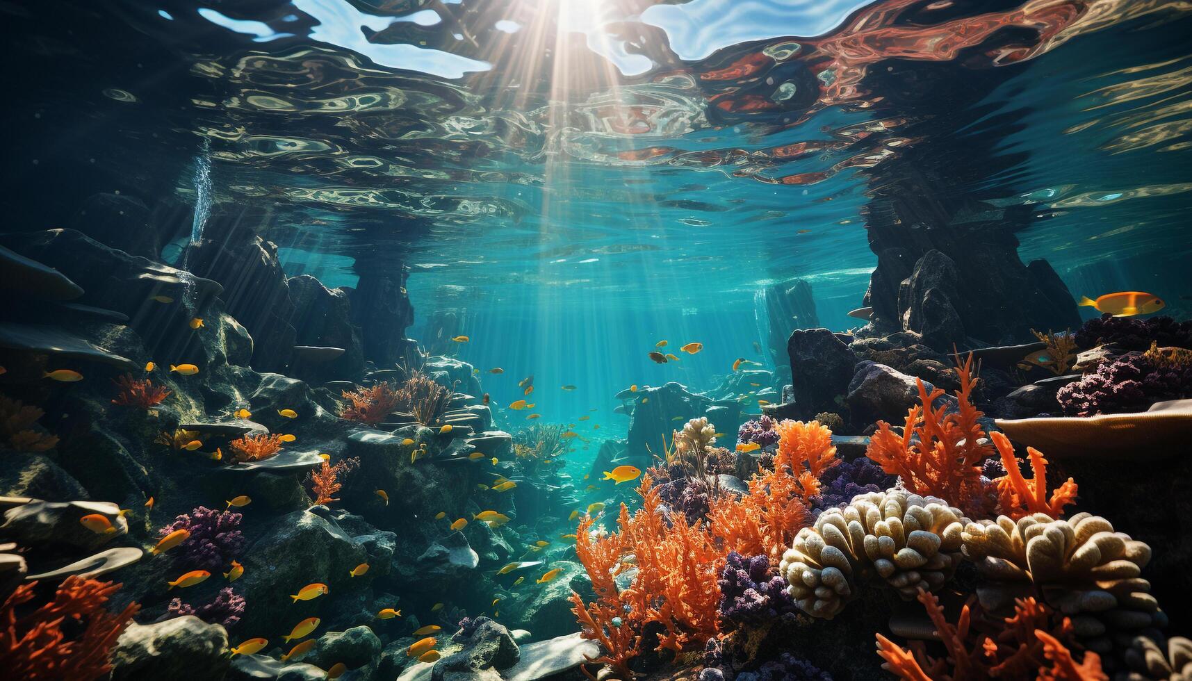ai generato subacqueo pesce nuotare sotto, esplorando il bellezza di natura generato di ai foto
