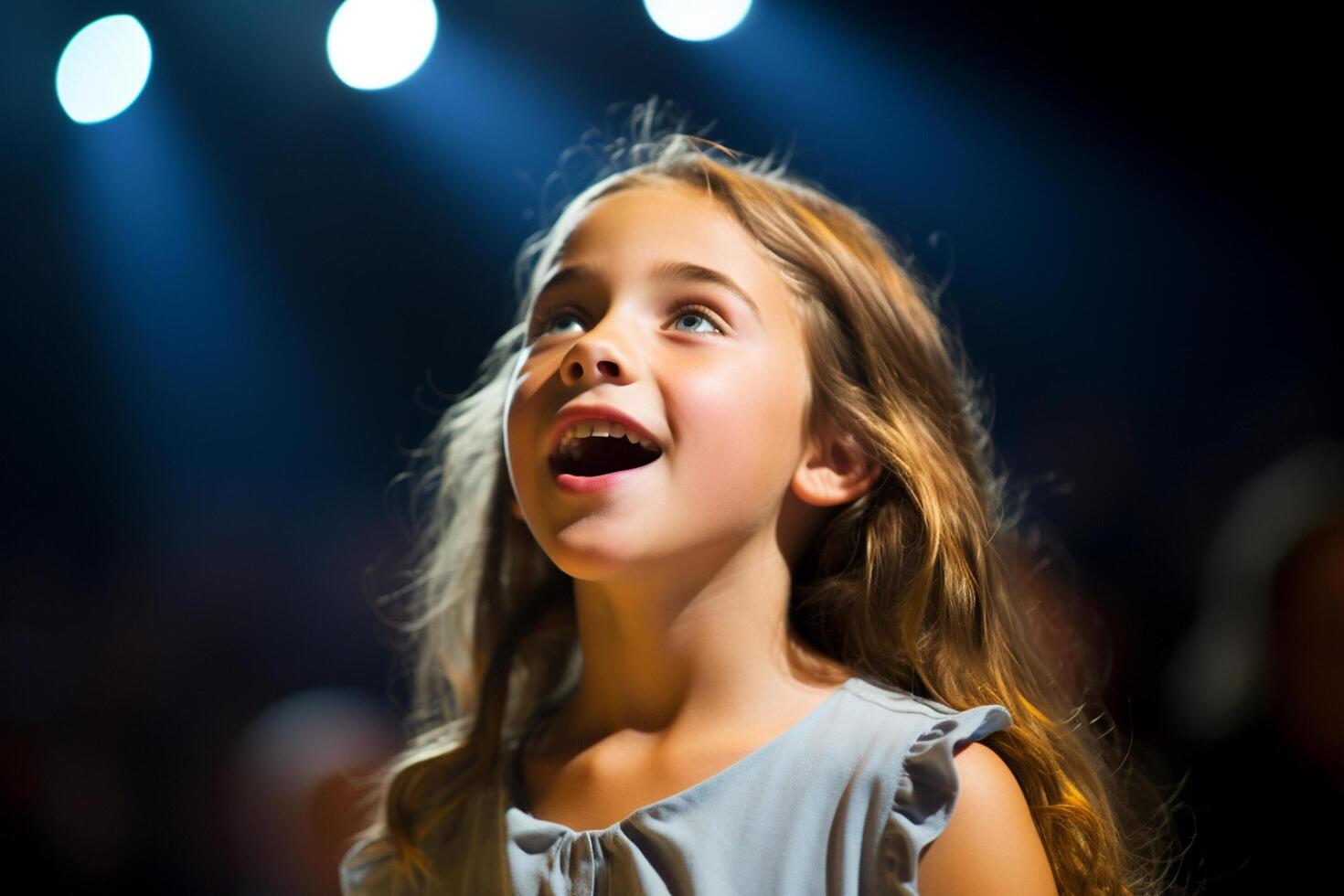 ai generato un' giovane ragazza ragazzo cantando bokeh stile sfondo con generativo ai foto