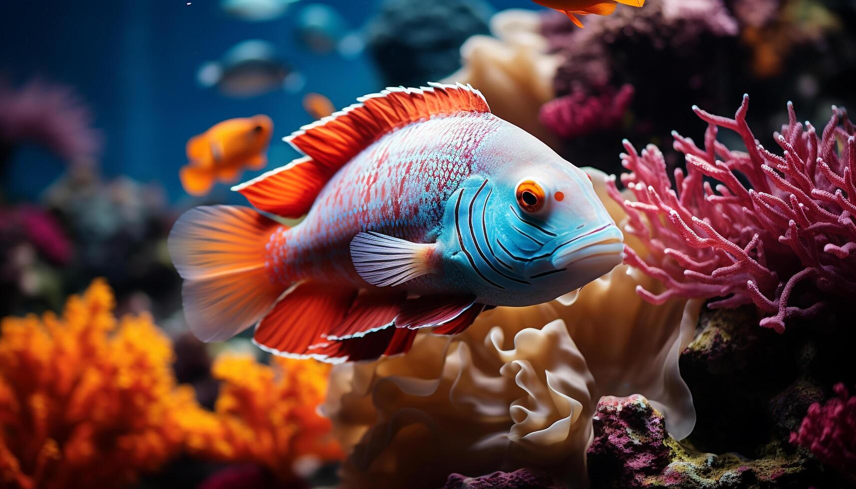ai generato vivace clown pesce nuoto nel colorato corallo scogliera subacqueo generato di ai foto