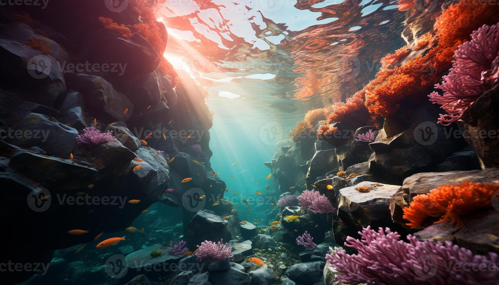 ai generato subacqueo scogliera, natura pesce, animale acqua, corallo autorespiratore immersione generato di ai foto