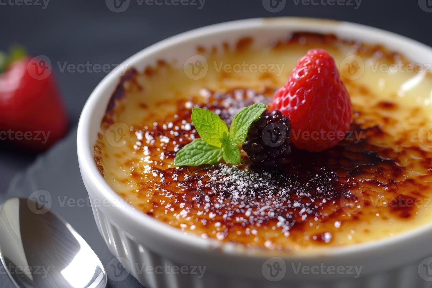 ai generato il Perfetto matrimonio di crema e caramello, svelare il segreti di creme brulée. generativo ai foto