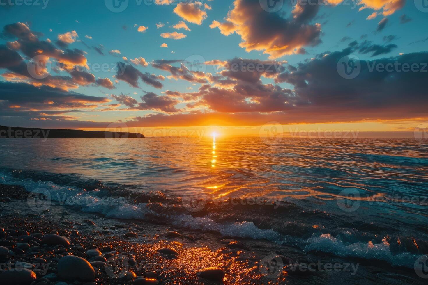 ai generato bellissimo tramonto al di sopra di lago superiore. generativo ai foto