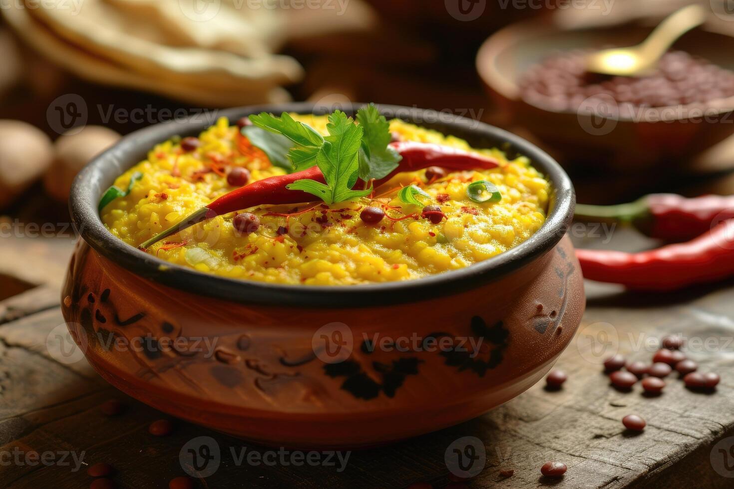 ai generato khichdi o chichri è un' piatto nel Sud asiatico cucina fatto di riso e Lenticchie con numerose variazioni. generativo ai foto