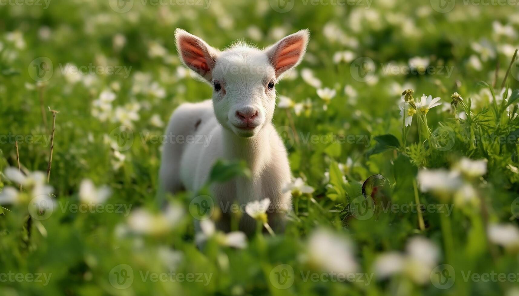 ai generato carino azienda agricola animali pascolo nel verde prato, godendo estate generato di ai foto