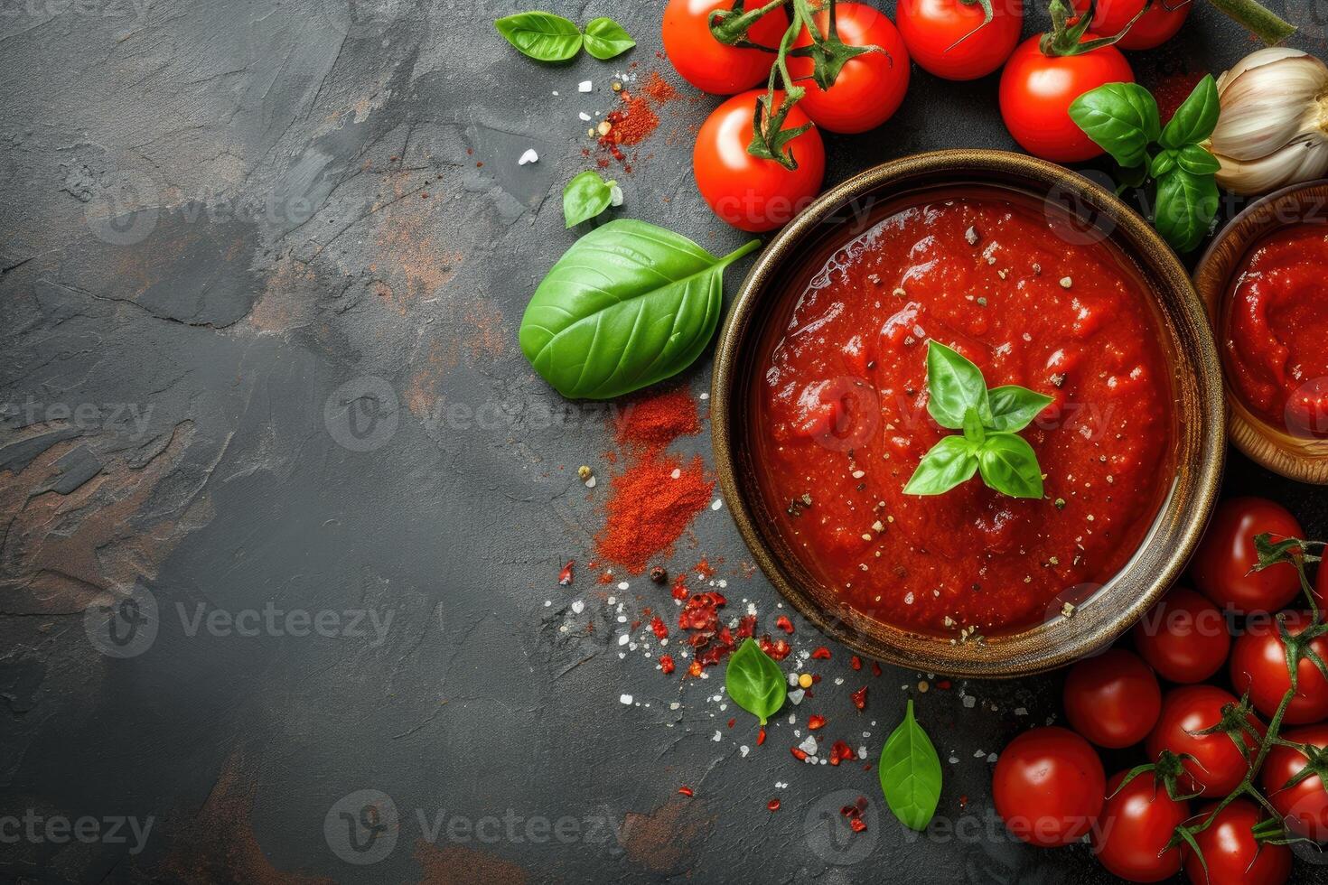 ai generato fatti in casa pomodoro salsa passata - tradizionale ricetta di italiano cucina - superiore Visualizza con copia spazio. generativo ai foto