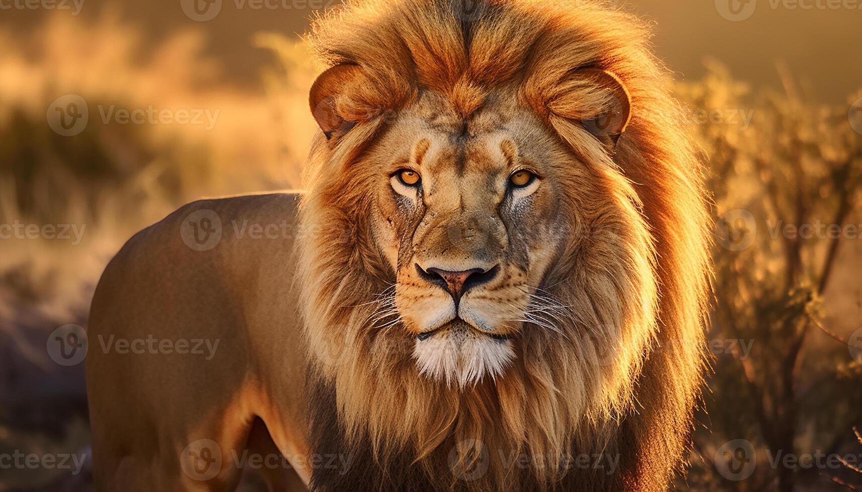 ai generato maestoso leonessa a piedi nel il selvaggio, natura bellezza nel tramonto generato di ai foto