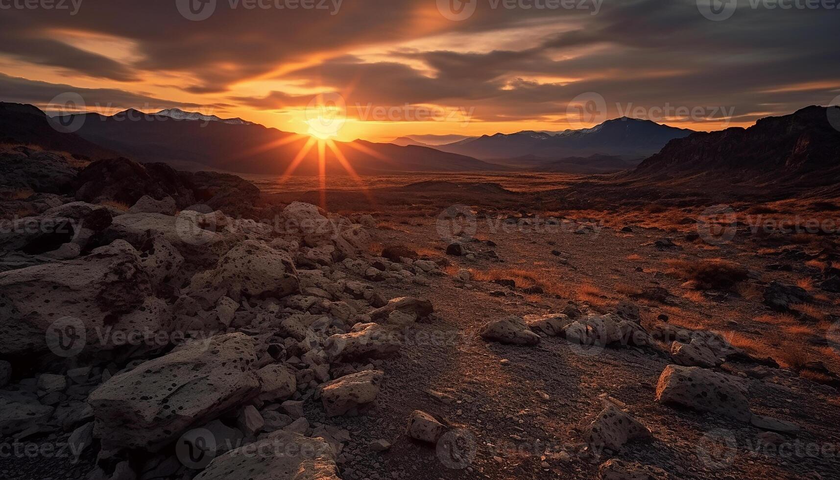 ai generato maestoso montagna picco, tranquillo tramonto, panoramico bellezza nel natura generato di ai foto