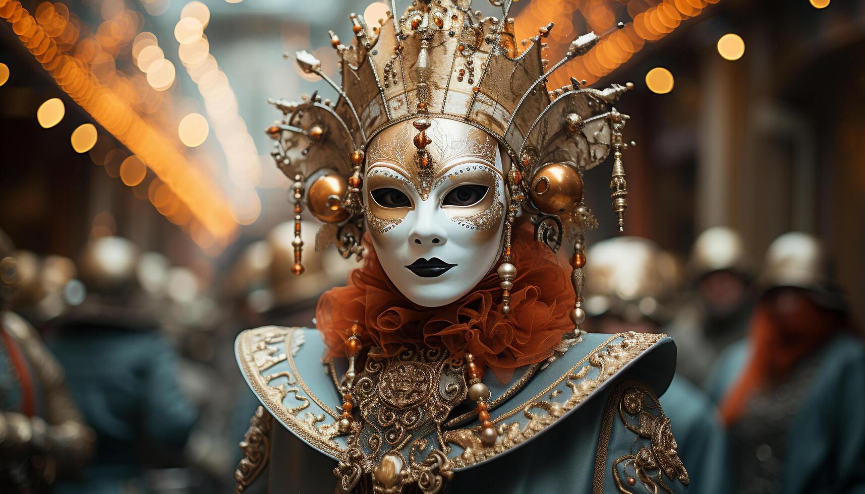 ai generato donne nel ornato veneziano costumi celebrare a un' mascherato carnevale generato di ai foto