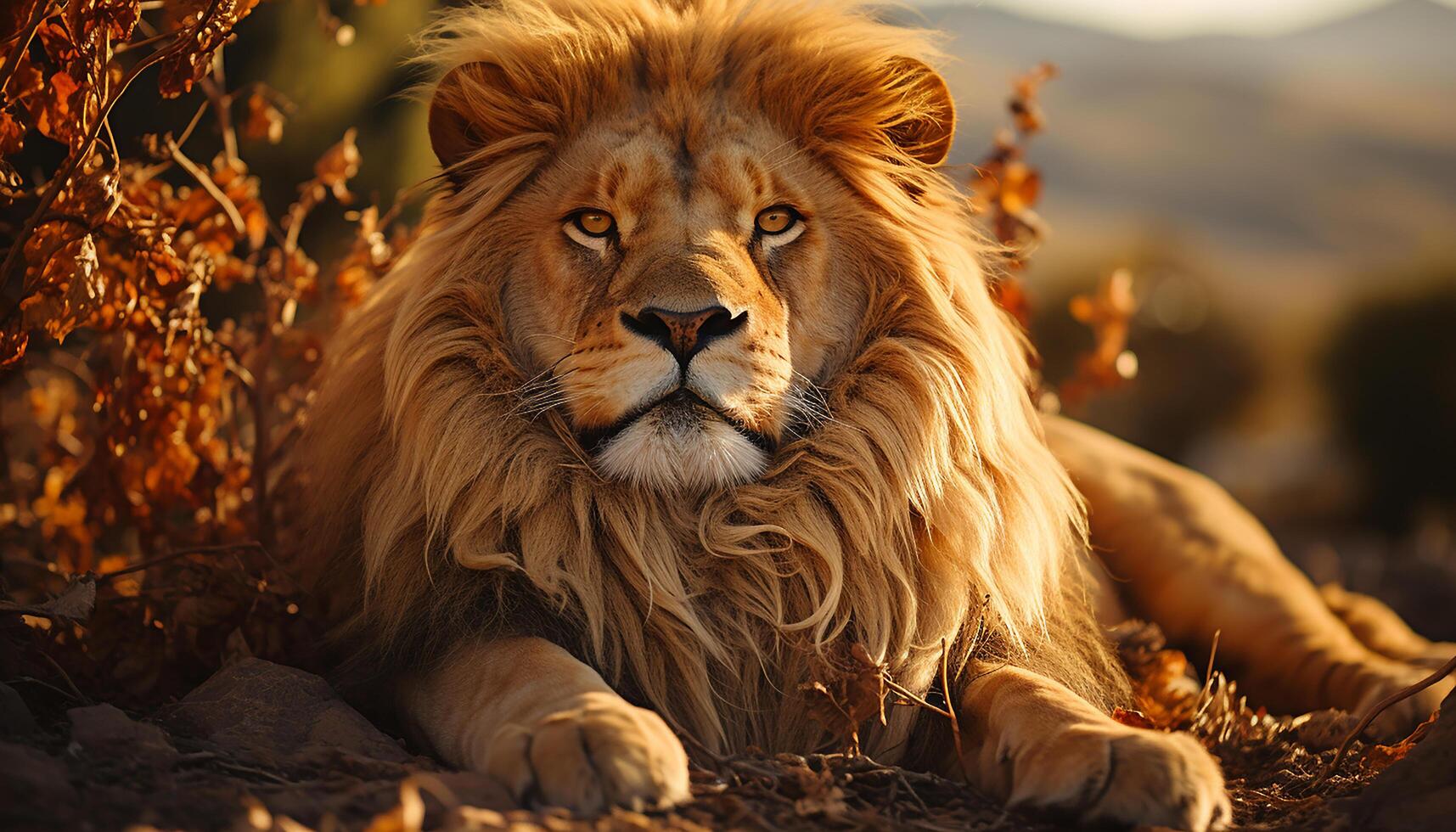ai generato maestoso leonessa riposo nel il natura selvaggia, guardare a telecamera generato di ai foto