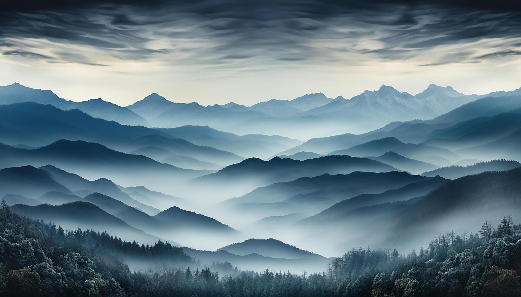 ai generato montagna picco silhouette contro un' blu cielo, natura tranquillo bellezza generato di ai foto