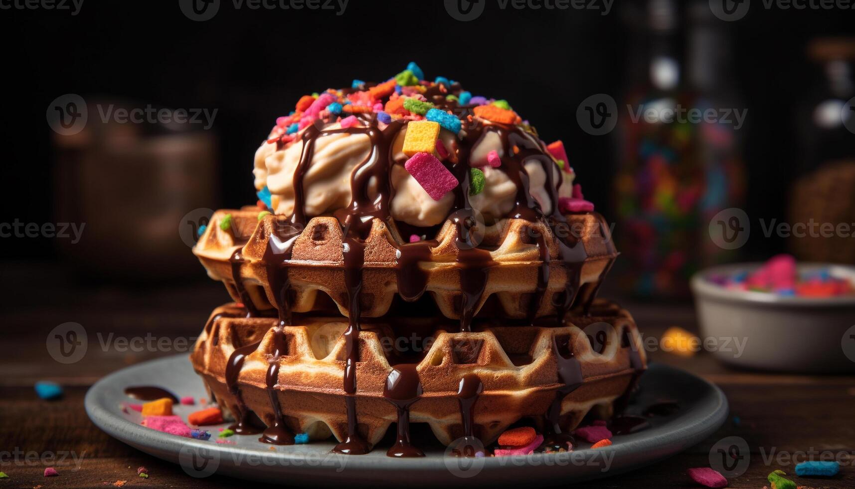 ai generato fatti in casa cioccolato dolce su rustico di legno tavolo, colorato e indulgente generato di ai foto