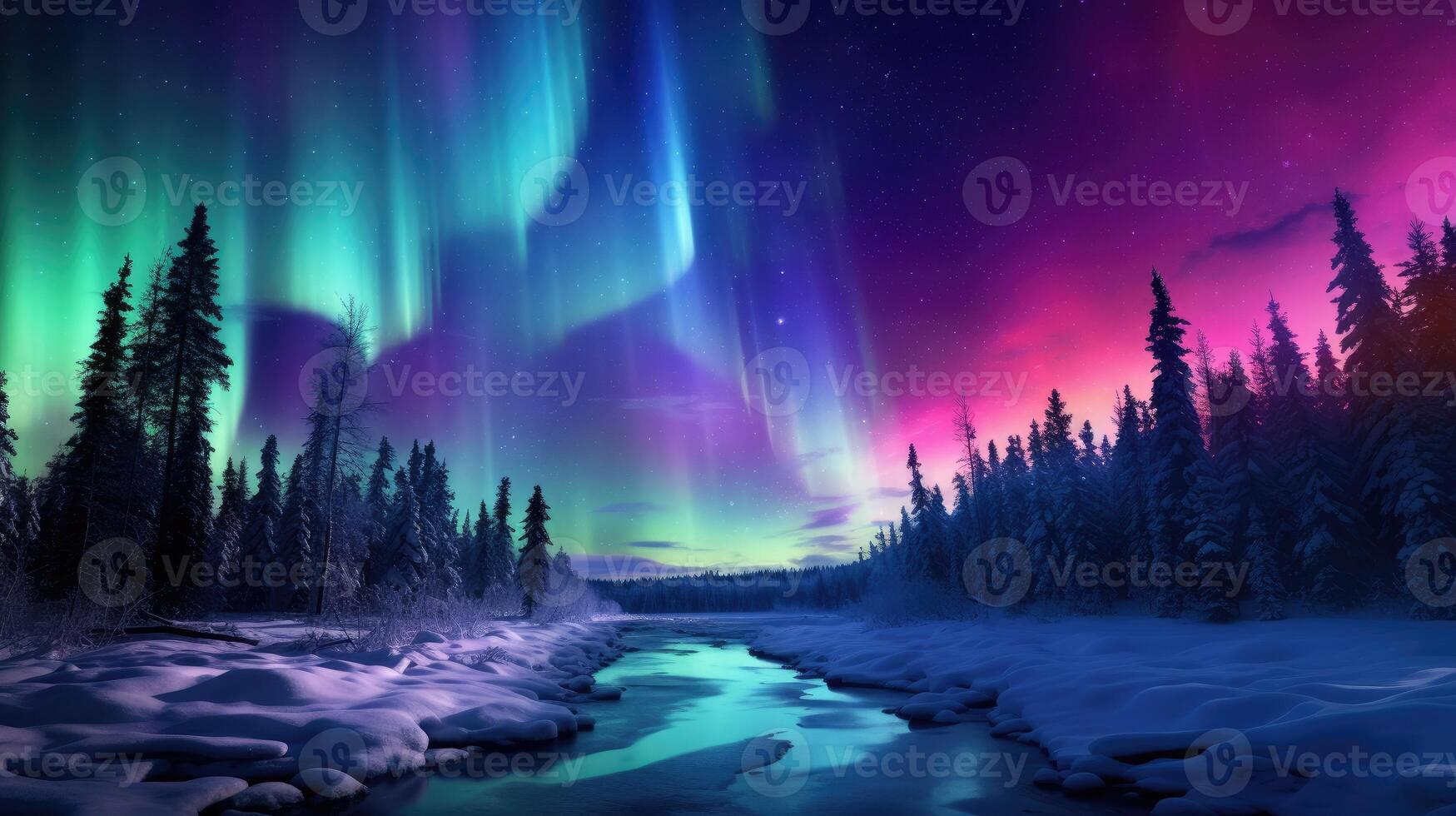 ai generato inverno aurora vernici un' ipnotizzante spettro di colori attraverso il notte cielo, ai generato. foto