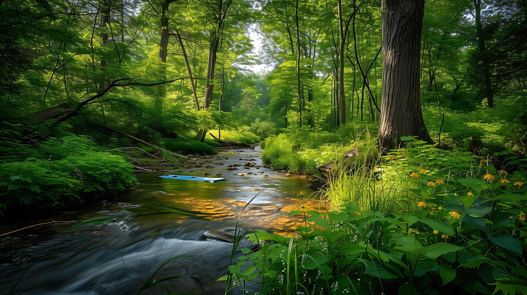 ai generato tranquillo foresta oasi sereno yoga e meditazione in mezzo nature bellezza foto