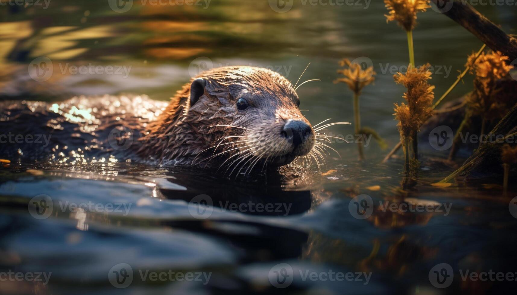 ai generato carino foca nuoto nel tranquillo stagno, guardare a telecamera generato di ai foto