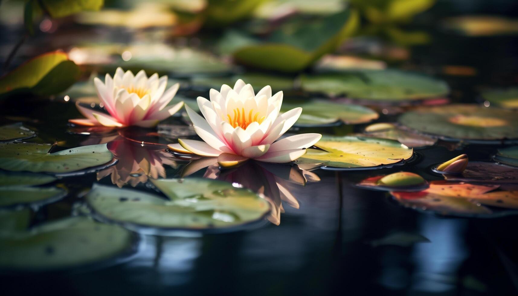 ai generato loto acqua giglio, galleggiante su acqua, riflettendo bellezza generato di ai foto