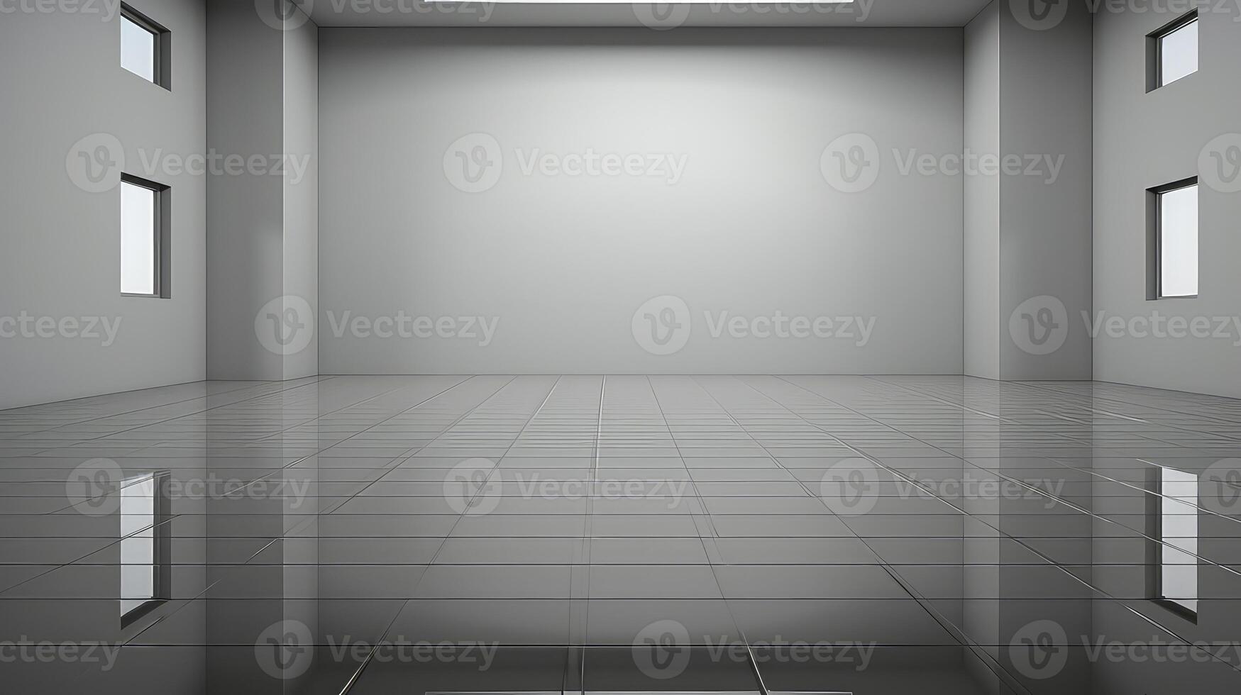 ai generato 3d interpretazione di vuoto camera con grigio muri e pavimento e finestre foto