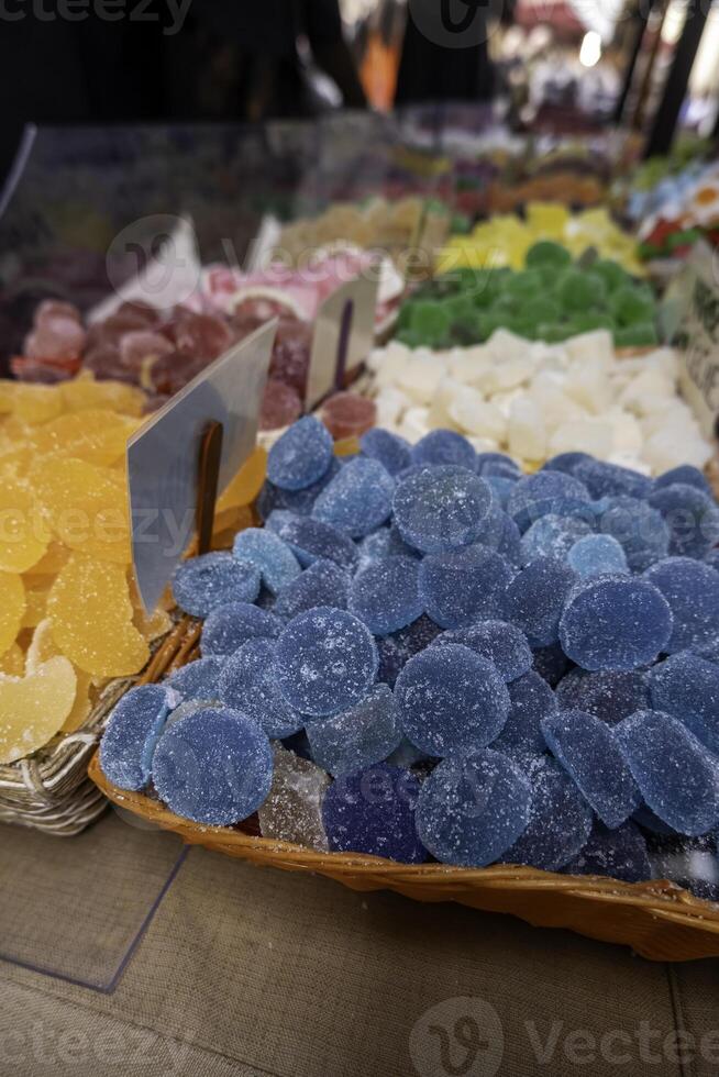 artigiano gelatina fagioli nel un' mercato foto
