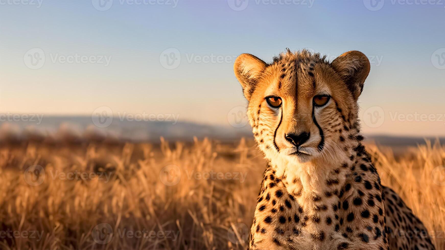 ai generato sbalorditivo ghepardo nel il selvaggio africano savana. esotico animali selvatici, selvaggio natura, copia spazio. foto