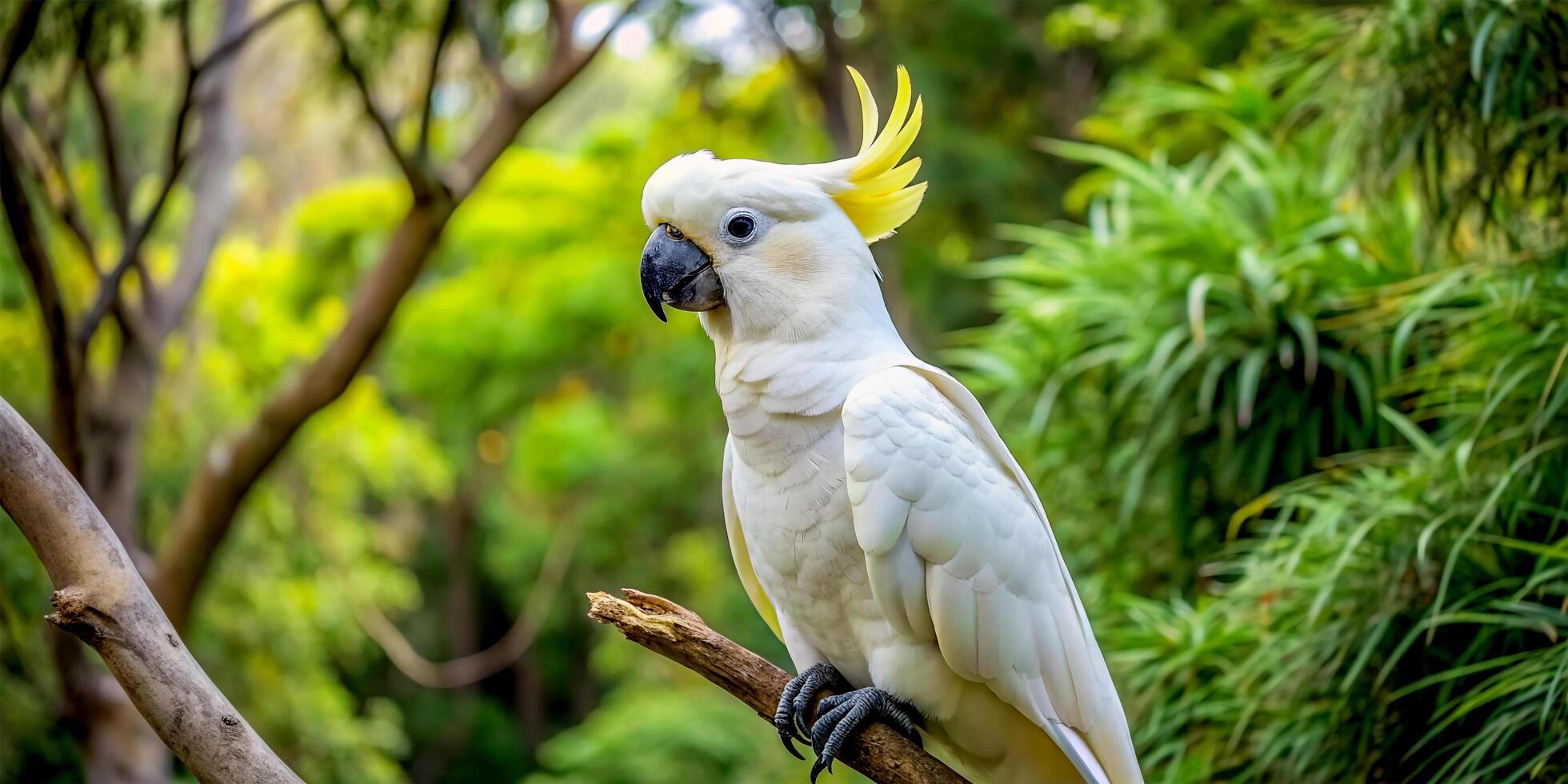 ai generato australiano cacatua arroccato su lussureggiante verde albero arto foto