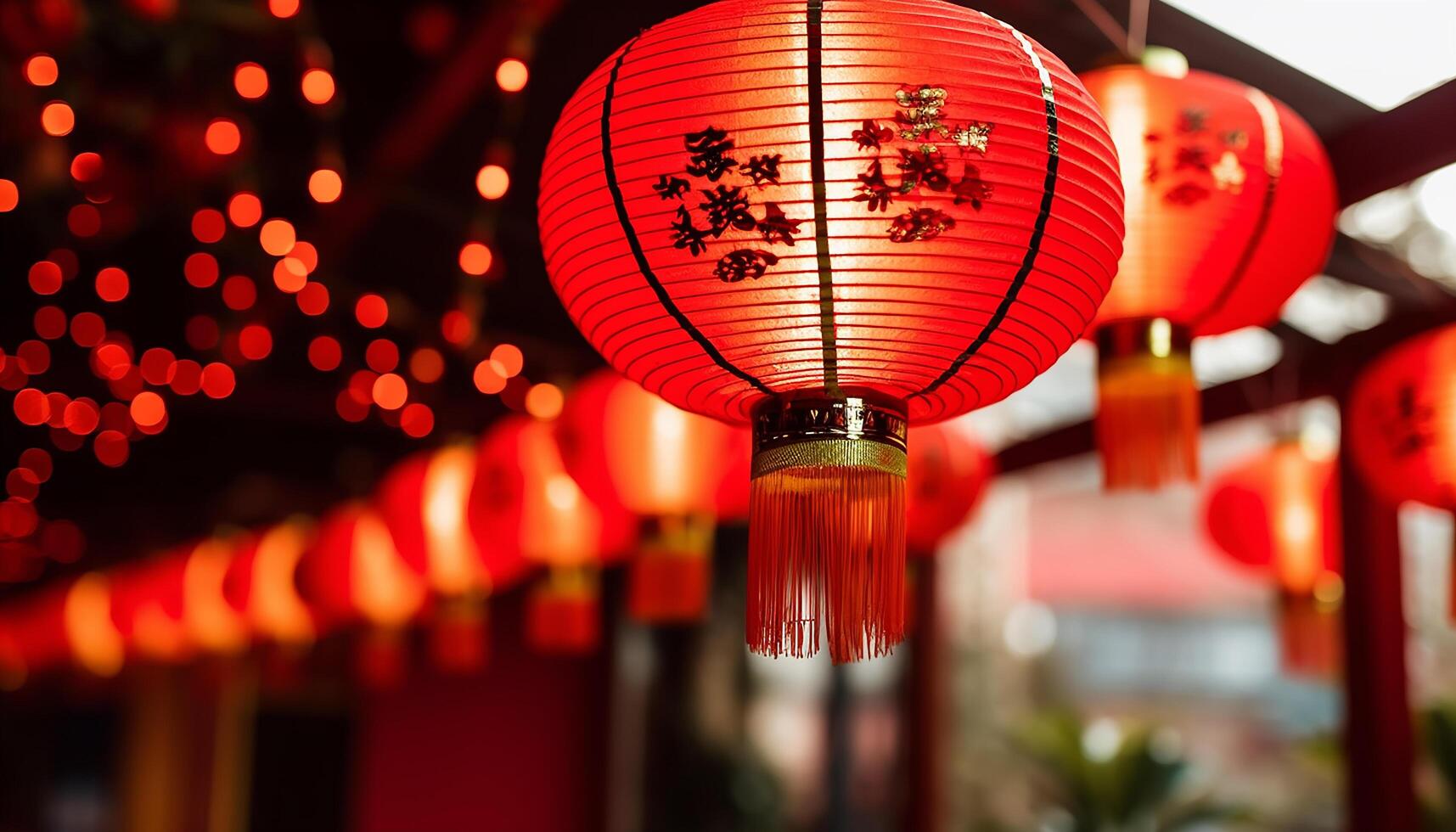 ai generato Cinese lanterne illuminare il notte, simboleggiante prosperità e tradizione generato di ai foto