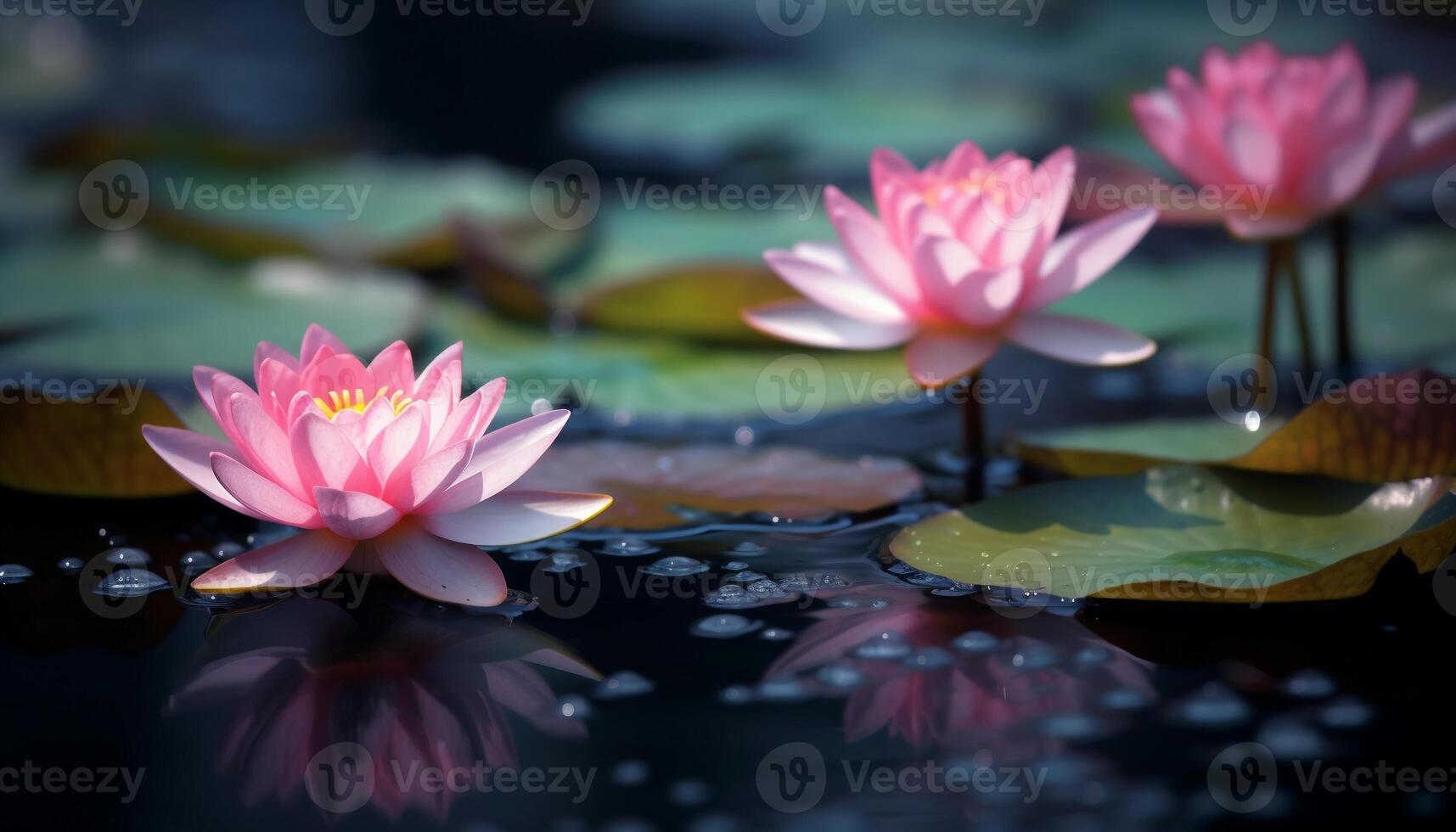 ai generato loto acqua giglio, rosa fiore testa riflette la tranquillità generato di ai foto