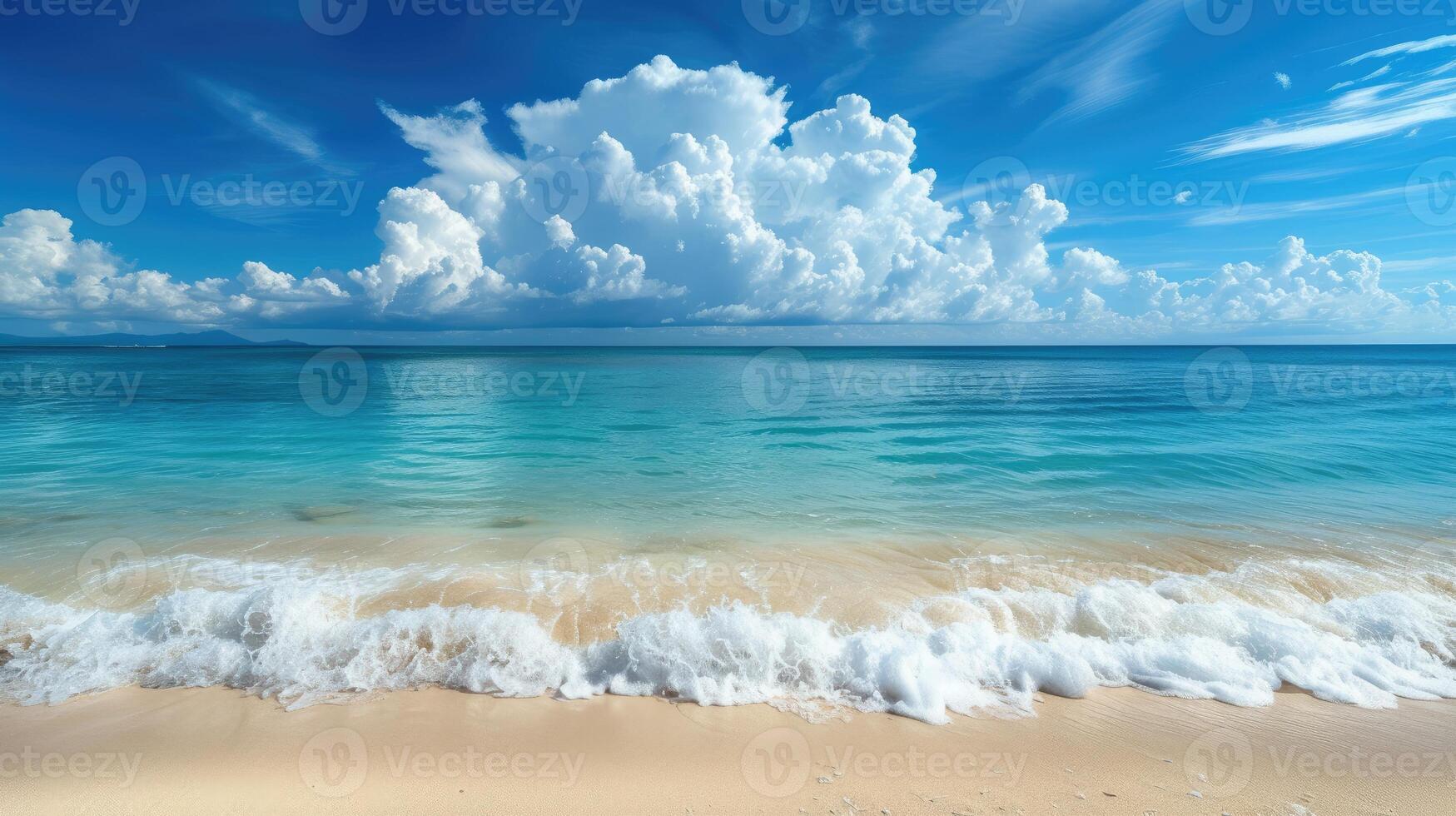 ai generato Esperienza il mozzafiato tropicale spiaggia panorama con azzurro acque e frangiato di palma sponde. ai generato foto