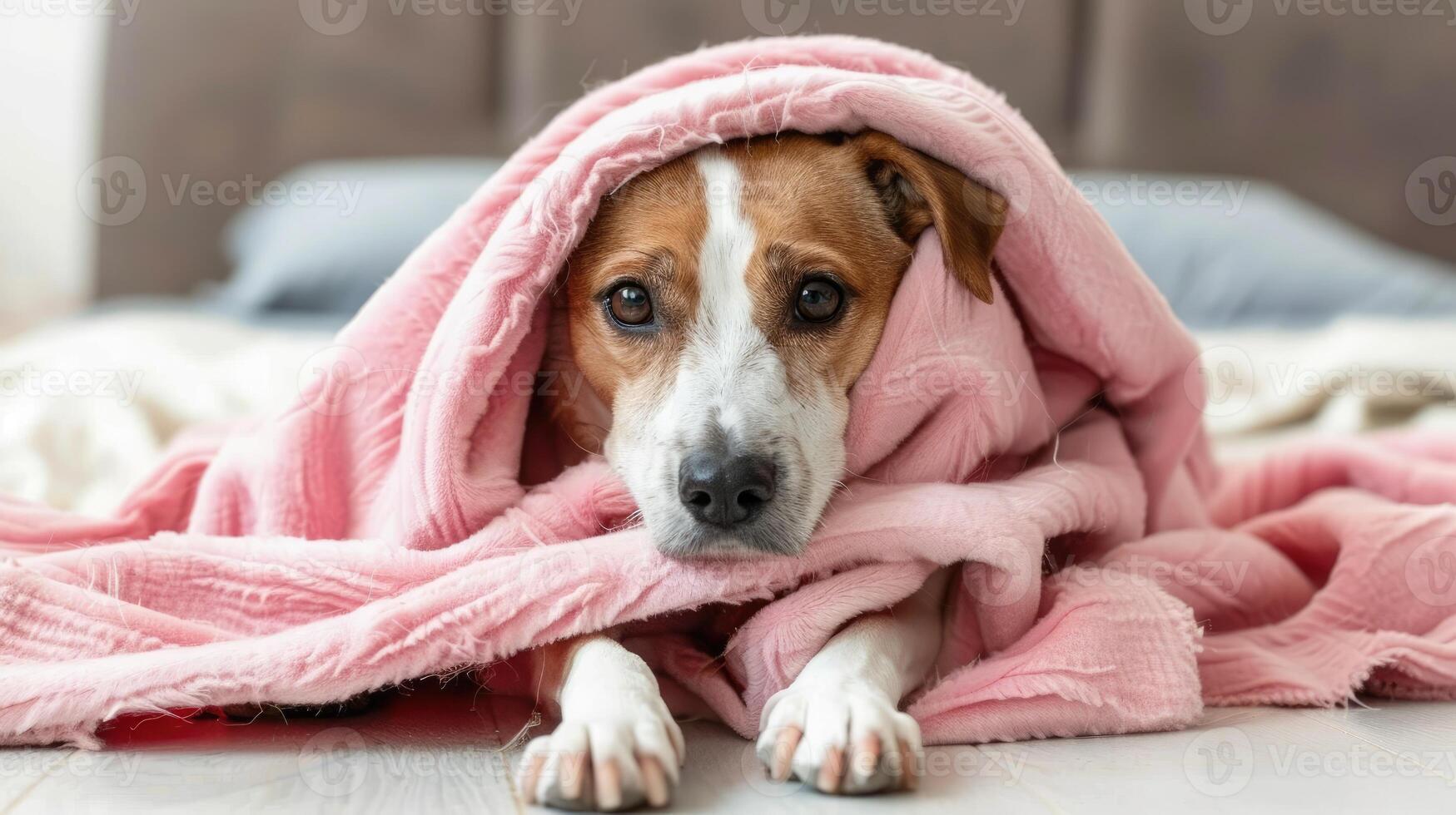 ai generato un' cane trova calore sotto un' accogliente plaid a casa, la creazione di un' commovente scena, ai generato. foto