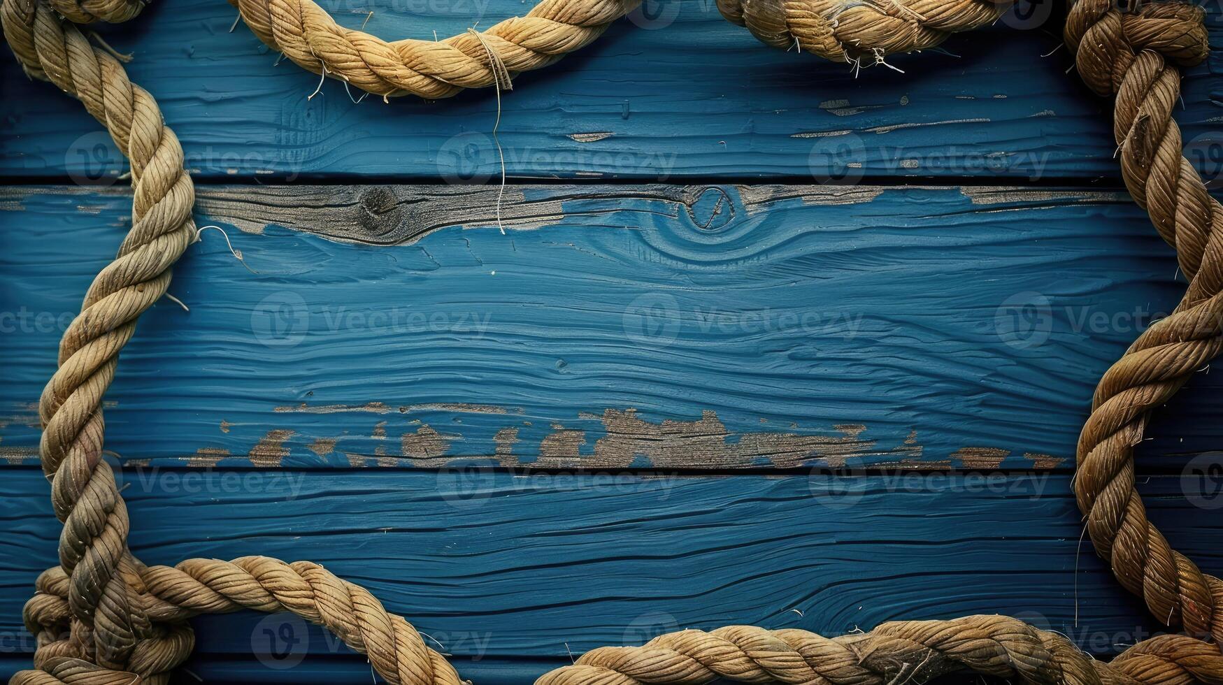 ai generato nautico sfondo con un' corda sagomato come un' cerchio su un' legna sfondo. ai generato. foto