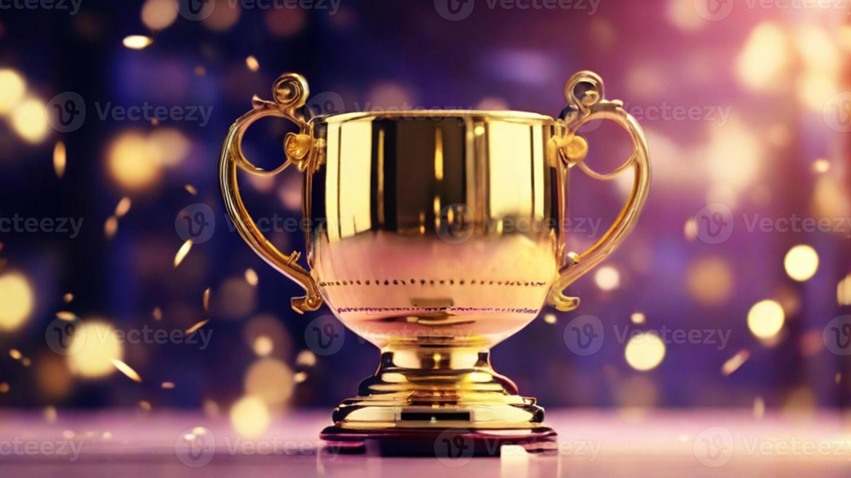 ai generato d'oro tazza premio premio trofeo per vincitore campione concorrenza copia spazio per testo su bokeh sfondo foto