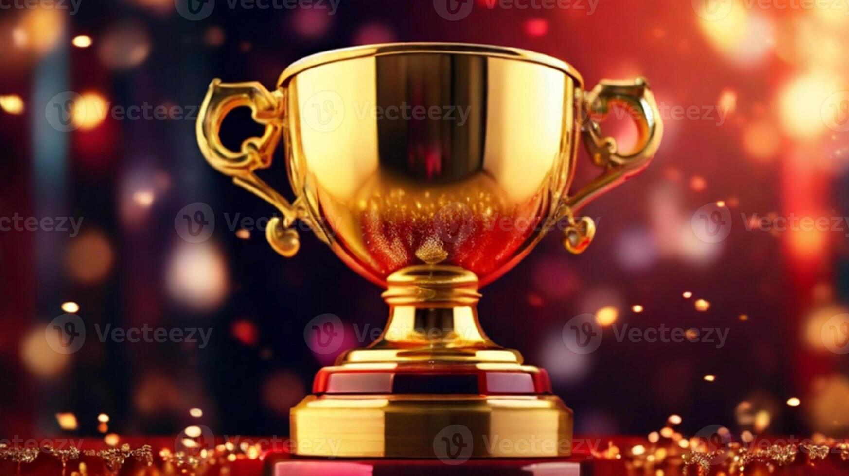 ai generato d'oro tazza premio premio trofeo per vincitore campione concorrenza copia spazio per testo su bokeh sfondo foto