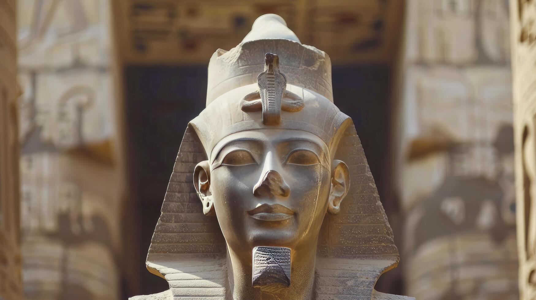 ai generato un' statua di un egiziano Faraone collocato al di fuori tempio nel Egitto foto