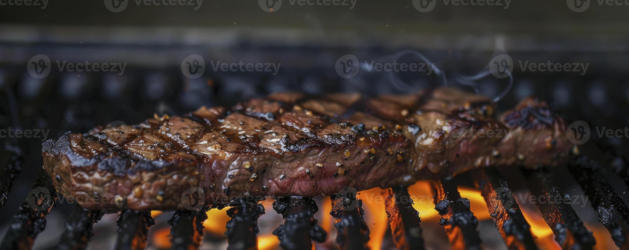 ai generato grigliato per perfezione, carbonizzato bistecca su il barbecue, in attesa salato indulgenza foto