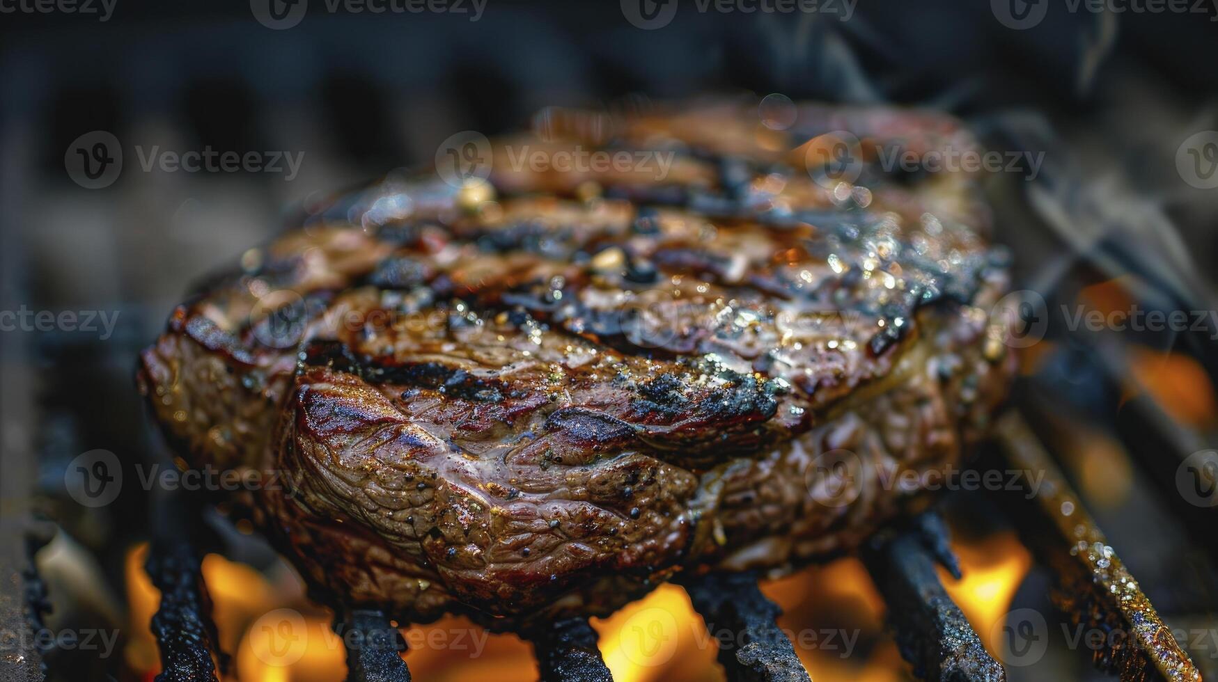 ai generato grigliato per perfezione, carbonizzato bistecca su il barbecue, in attesa salato indulgenza foto